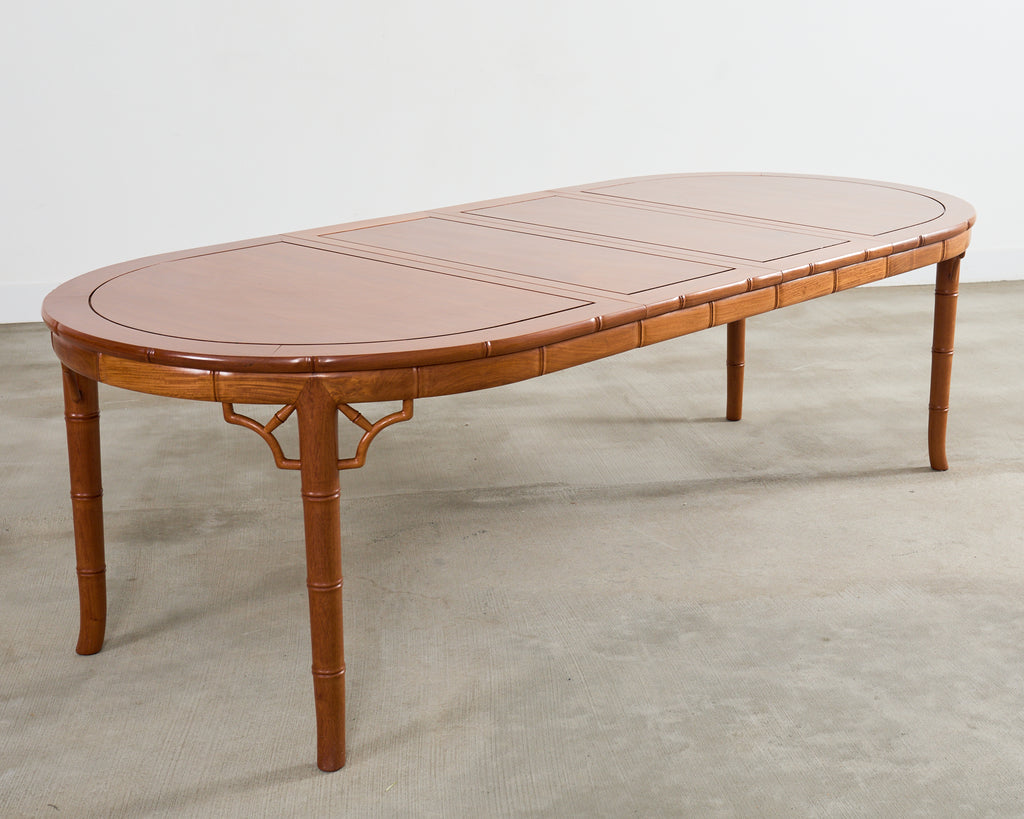Chinese Chippendale Faux Bamboo Hardwood Extending Dining Table