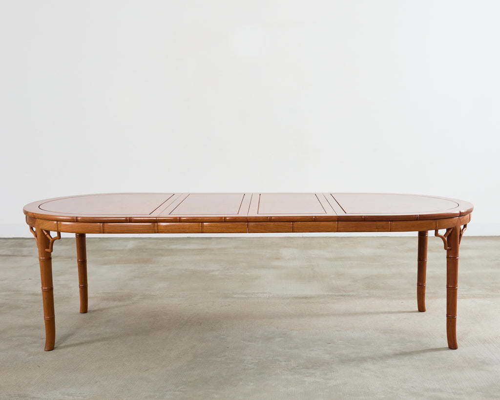 Chinese Chippendale Faux Bamboo Hardwood Extending Dining Table