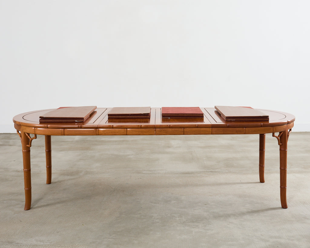 Chinese Chippendale Faux Bamboo Hardwood Extending Dining Table
