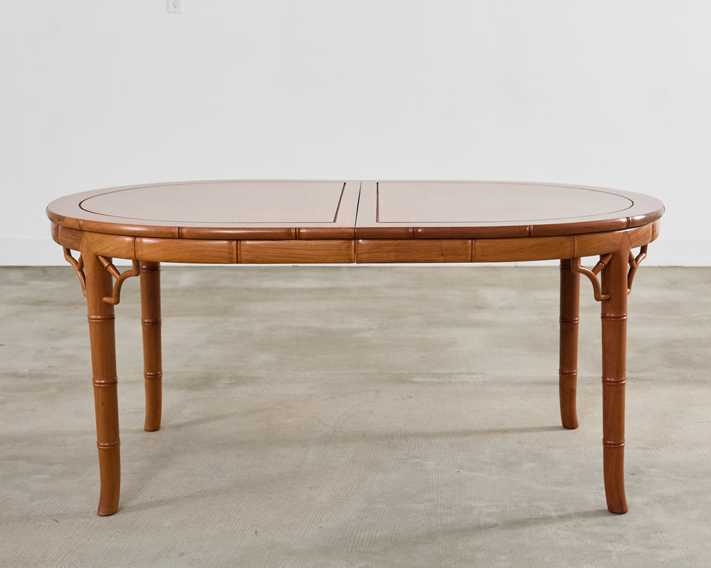 Chinese Chippendale Faux Bamboo Hardwood Extending Dining Table