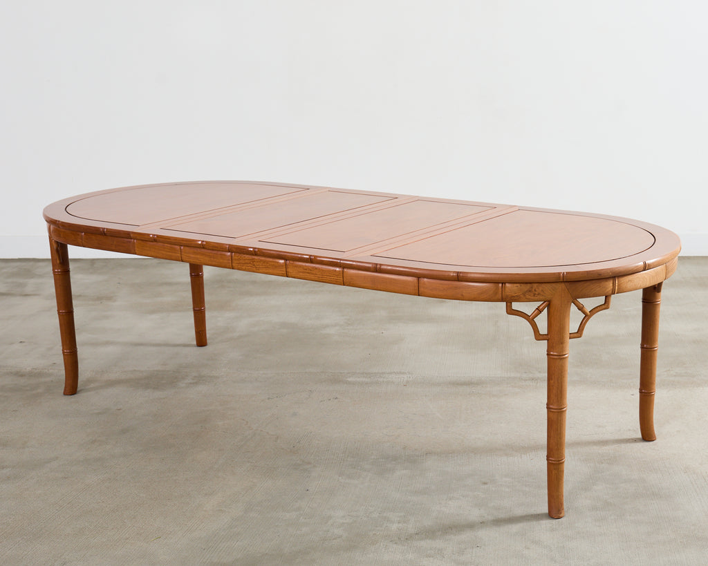Chinese Chippendale Faux Bamboo Hardwood Extending Dining Table