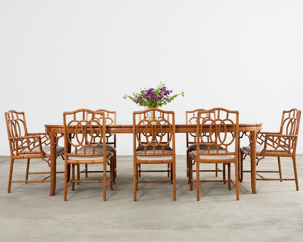 Chinese Chippendale Faux Bamboo Hardwood Extending Dining Table
