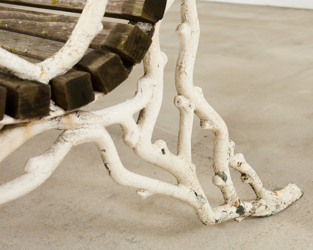 Country English Victorian Faux Bois Iron Garden Bench