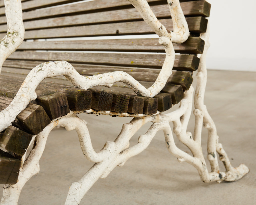 Country English Victorian Faux Bois Iron Garden Bench