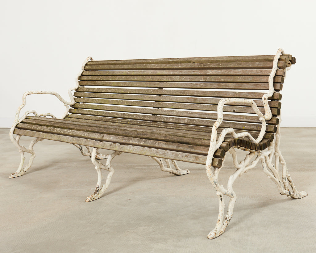 Country English Victorian Faux Bois Iron Garden Bench