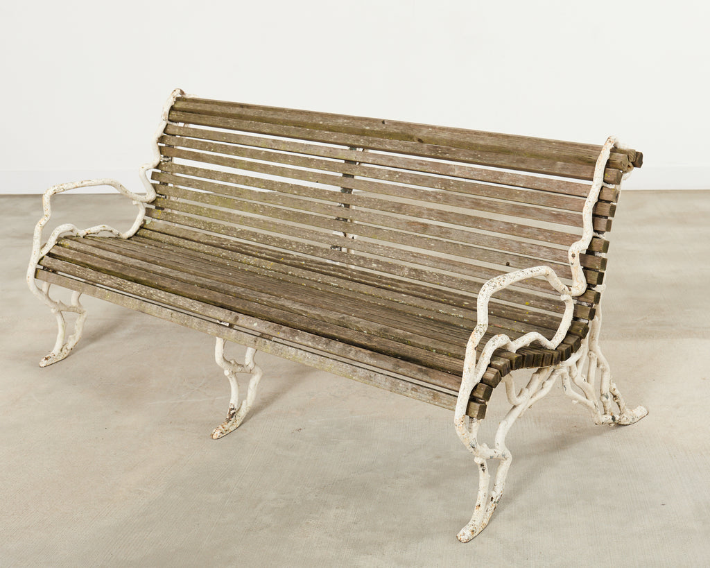 Country English Victorian Faux Bois Iron Garden Bench