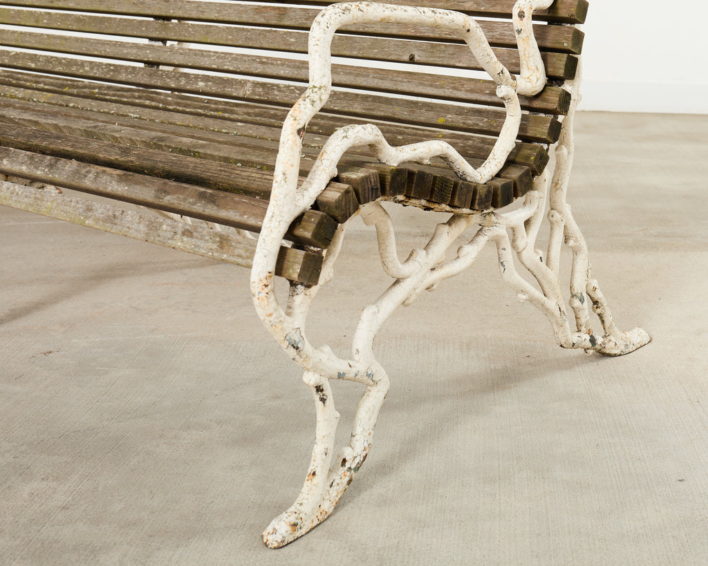 Country English Victorian Faux Bois Iron Garden Bench