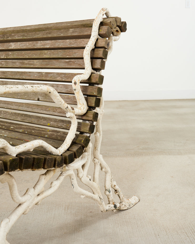 Country English Victorian Faux Bois Iron Garden Bench