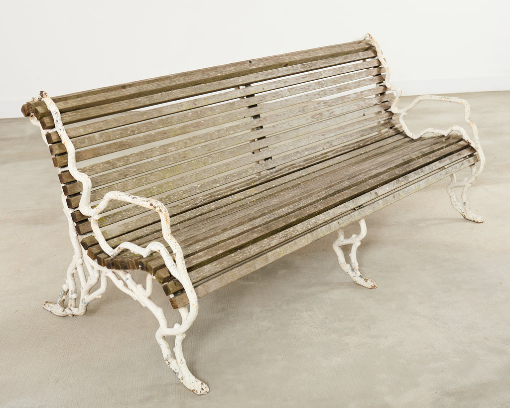 Country English Victorian Faux Bois Iron Garden Bench