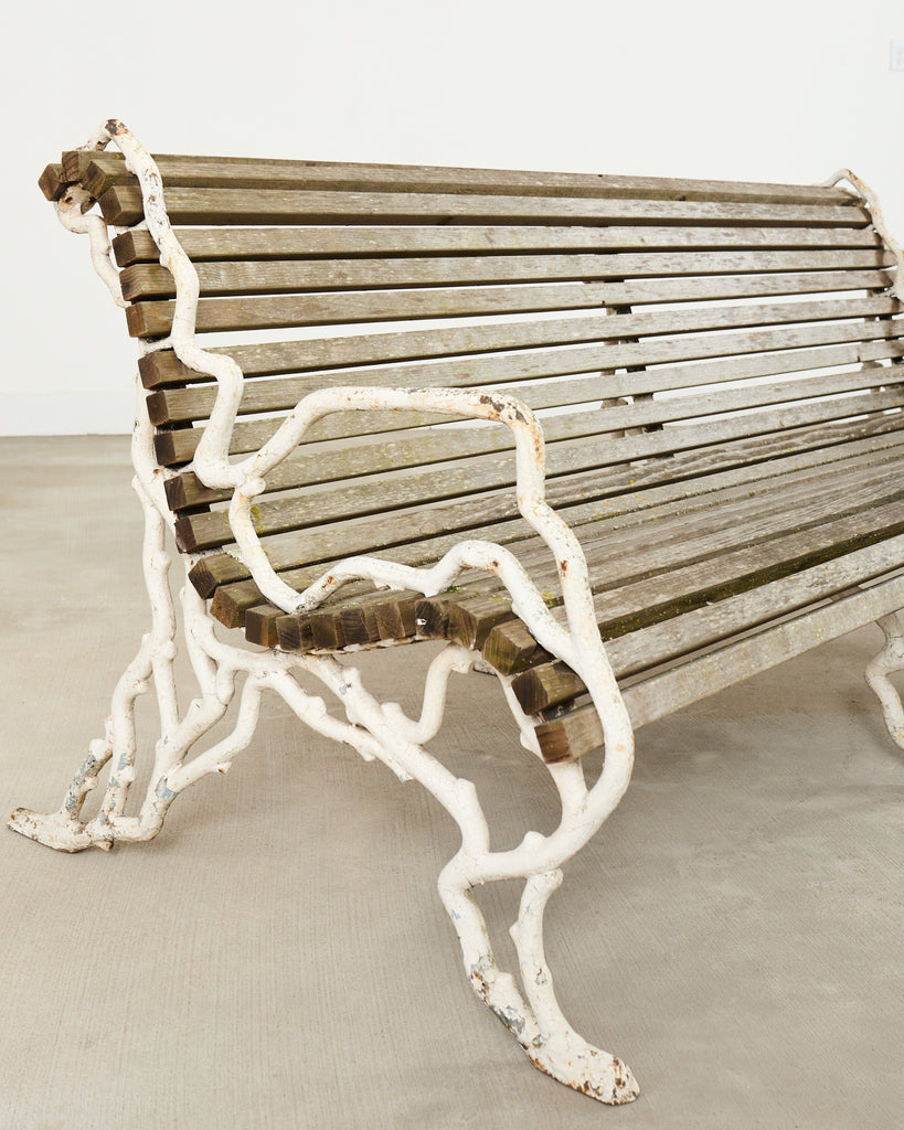 Country English Victorian Faux Bois Iron Garden Bench