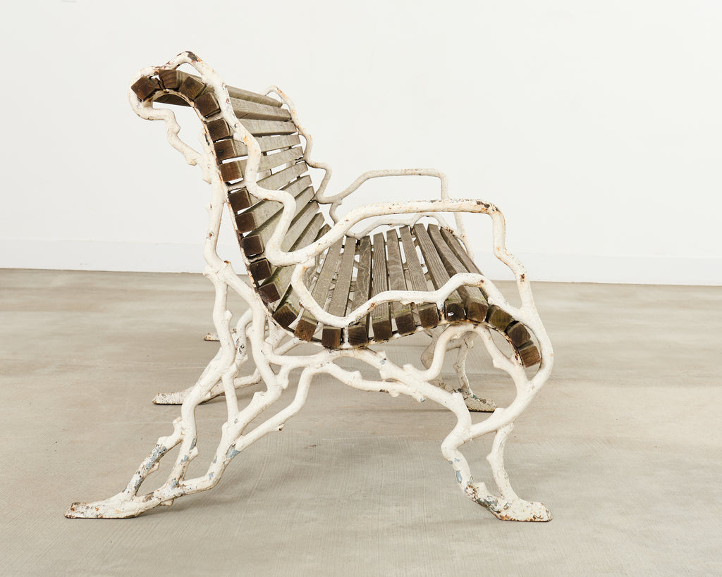 Country English Victorian Faux Bois Iron Garden Bench