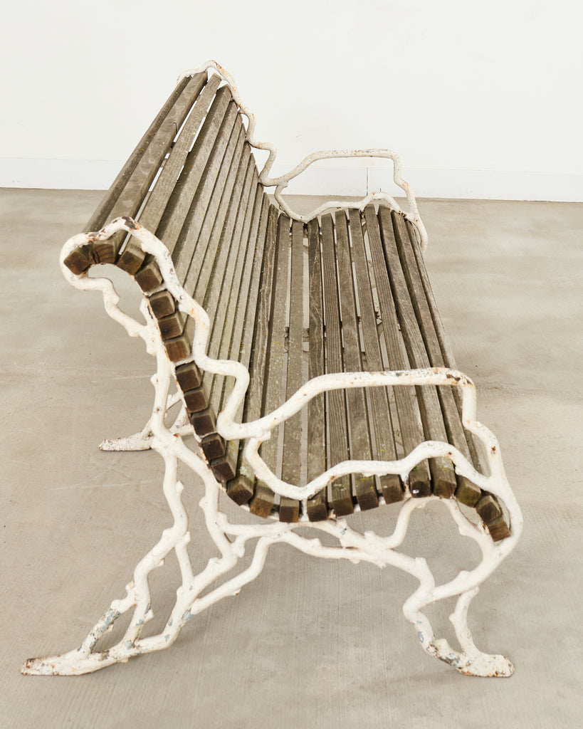 Country English Victorian Faux Bois Iron Garden Bench