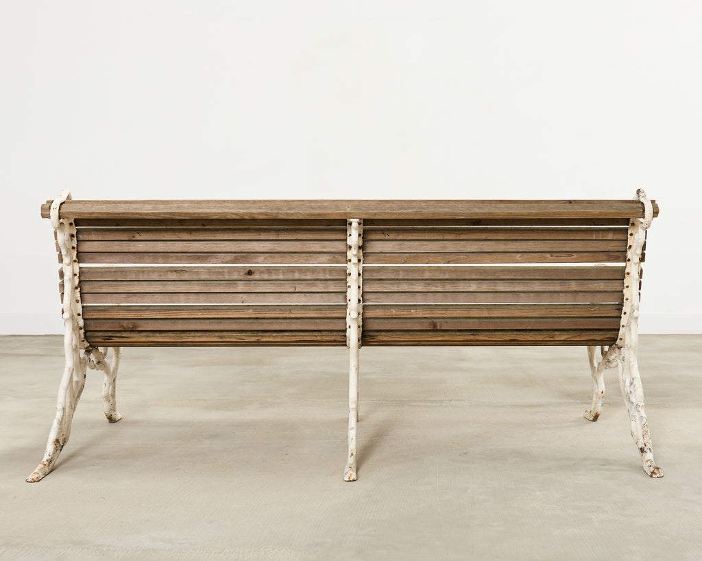 Country English Victorian Faux Bois Iron Garden Bench