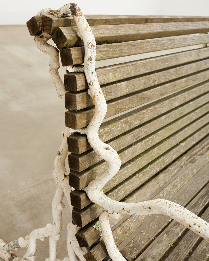 Country English Victorian Faux Bois Iron Garden Bench
