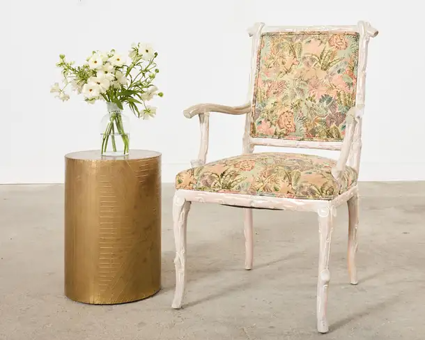 Italian Regency Style Carved Faux Bois Cerused Armchair