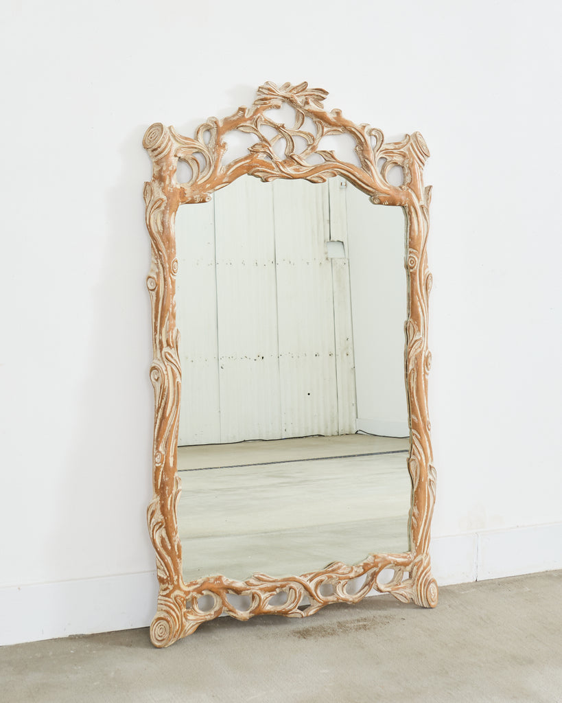Italian Carved Twig Branch Faux Bois Wall Mirror