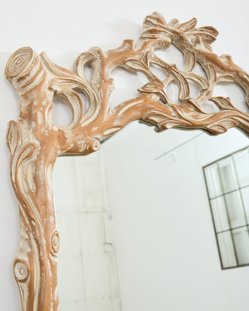 Italian Carved Twig Branch Faux Bois Wall Mirror