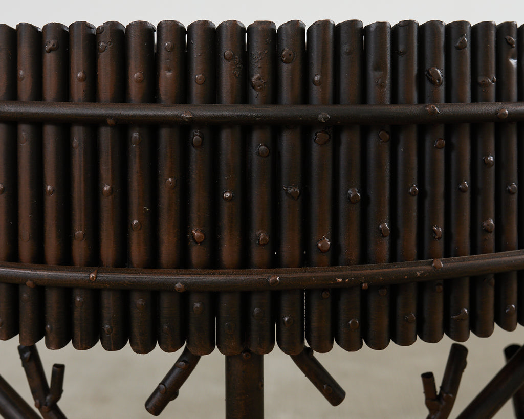 Pair of Faux Bamboo Bronzed Iron Demilune Planter Jardinieres