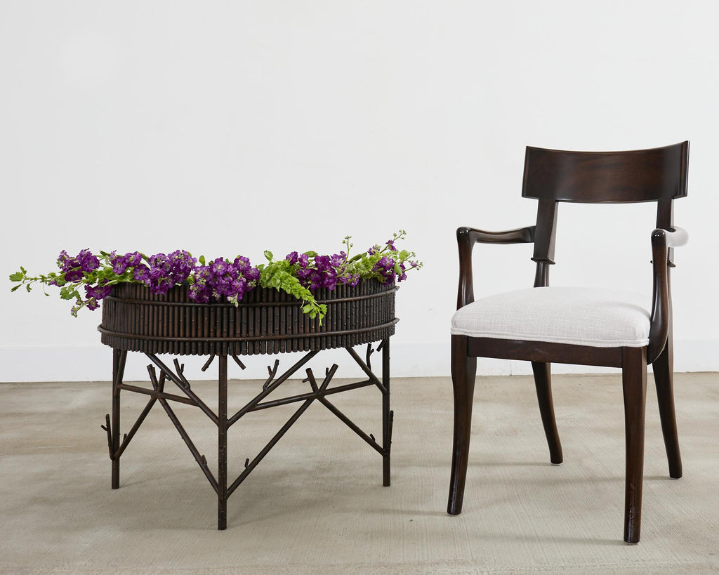 Pair of Faux Bamboo Bronzed Iron Demilune Planter Jardinieres