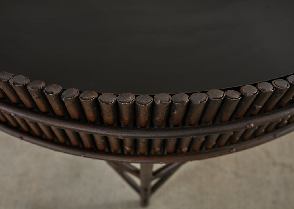 Pair of Faux Bamboo Bronzed Iron Demilune Planter Jardinieres