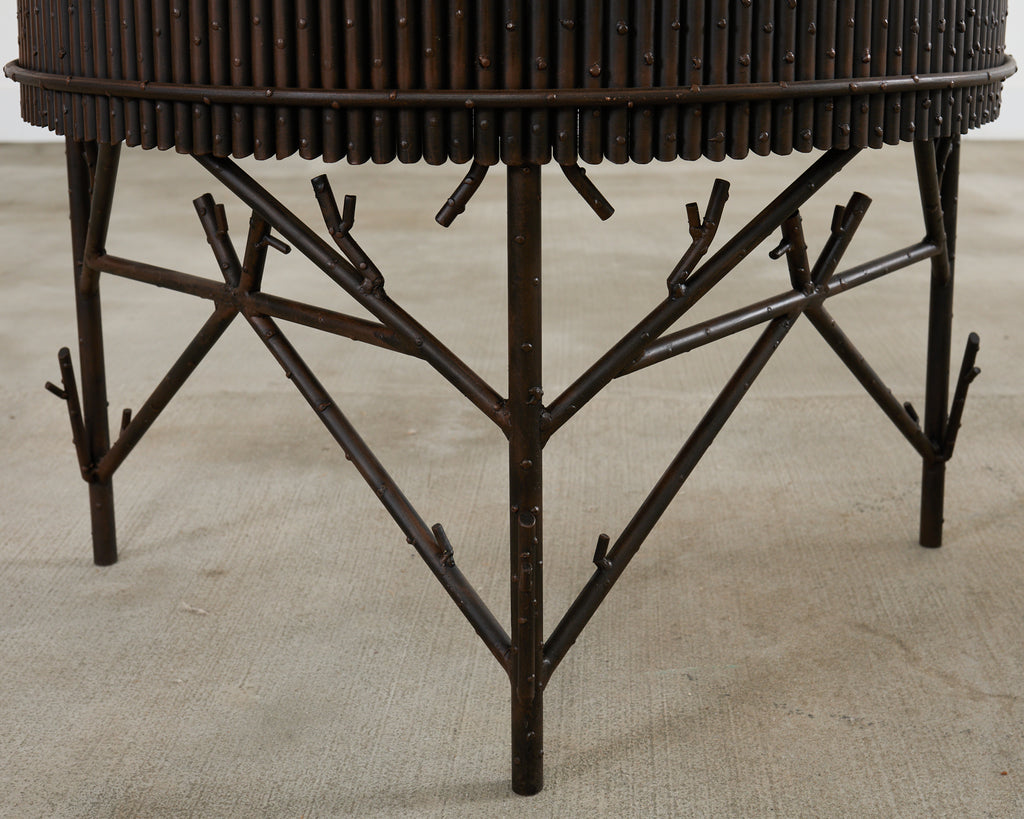 Pair of Faux Bamboo Bronzed Iron Demilune Planter Jardinieres