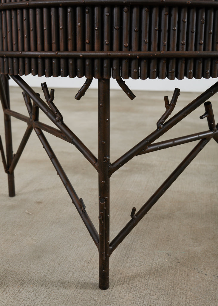 Pair of Faux Bamboo Bronzed Iron Demilune Planter Jardinieres