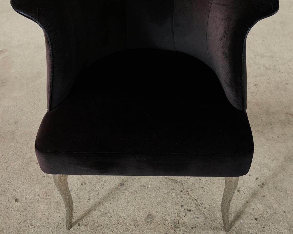 Pair of Fendi Casa Velvet Chrome Tulip Chairs