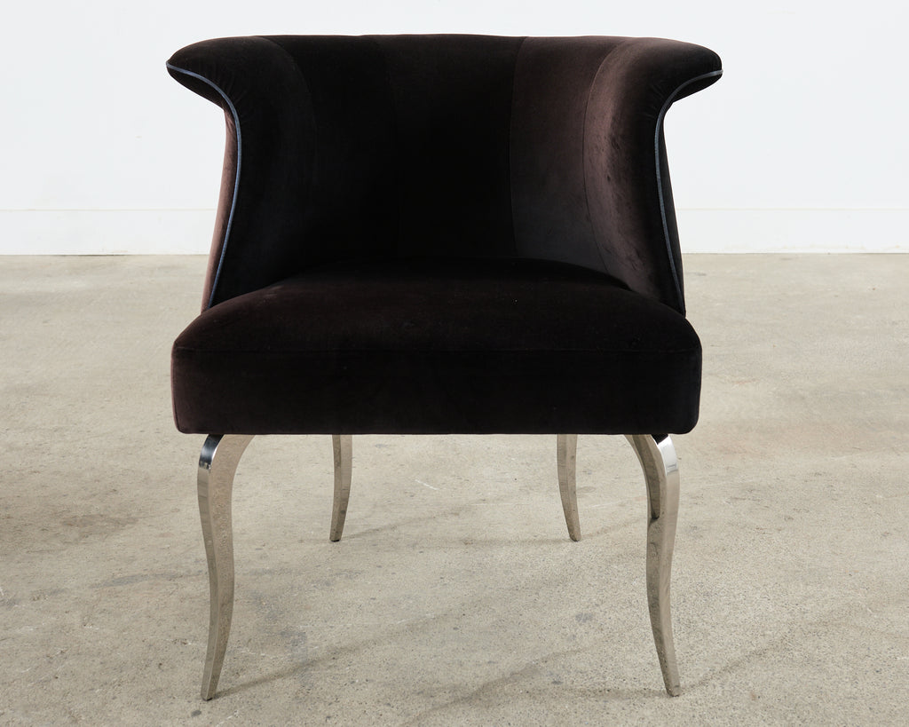 Pair of Fendi Casa Velvet Chrome Tulip Chairs