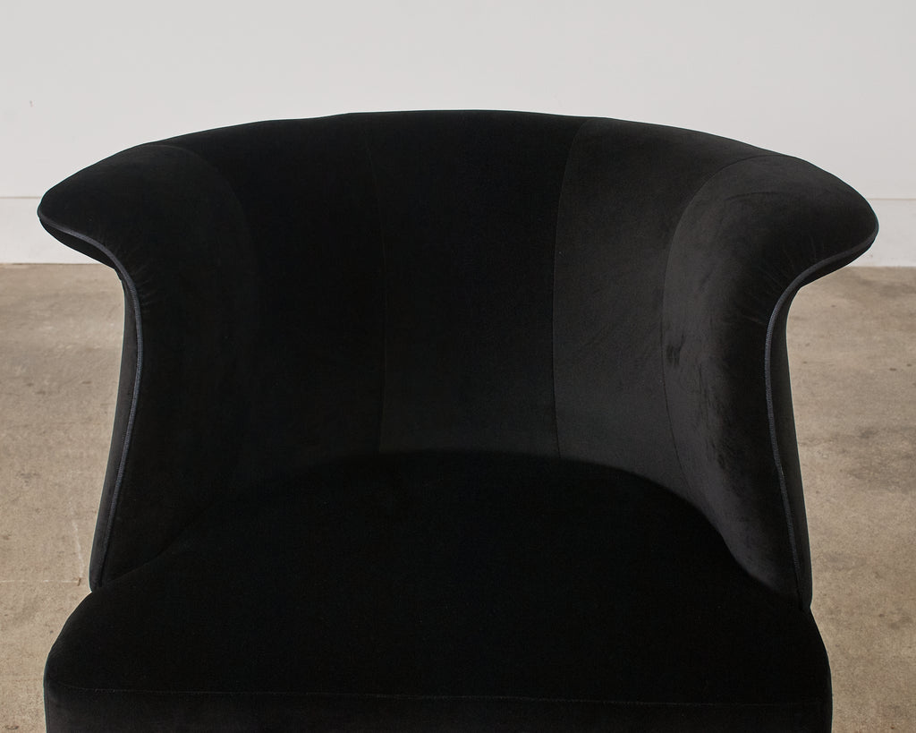 Pair of Fendi Casa Black Velvet Chrome Tulip Chairs