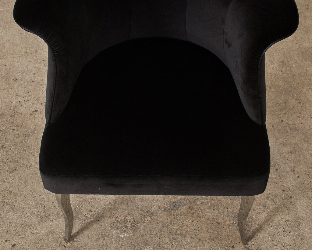 Pair of Fendi Casa Black Velvet Chrome Tulip Chairs