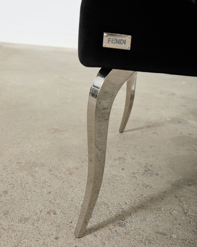 Pair of Fendi Casa Velvet Chrome Tulip Chairs