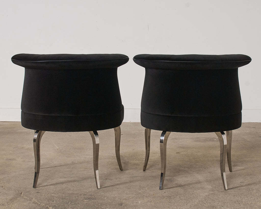 Pair of Fendi Casa Black Velvet Chrome Tulip Chairs