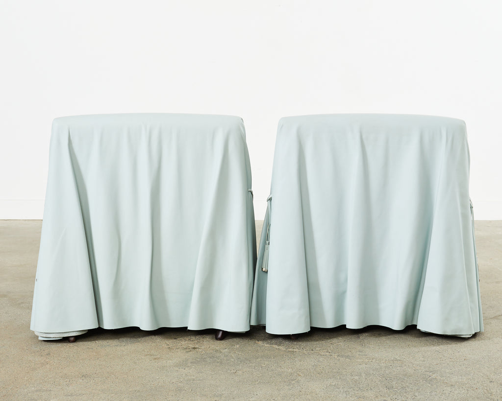 Pair of Fendi Casa Arctic Blue Leather Tunica Lounge Chairs