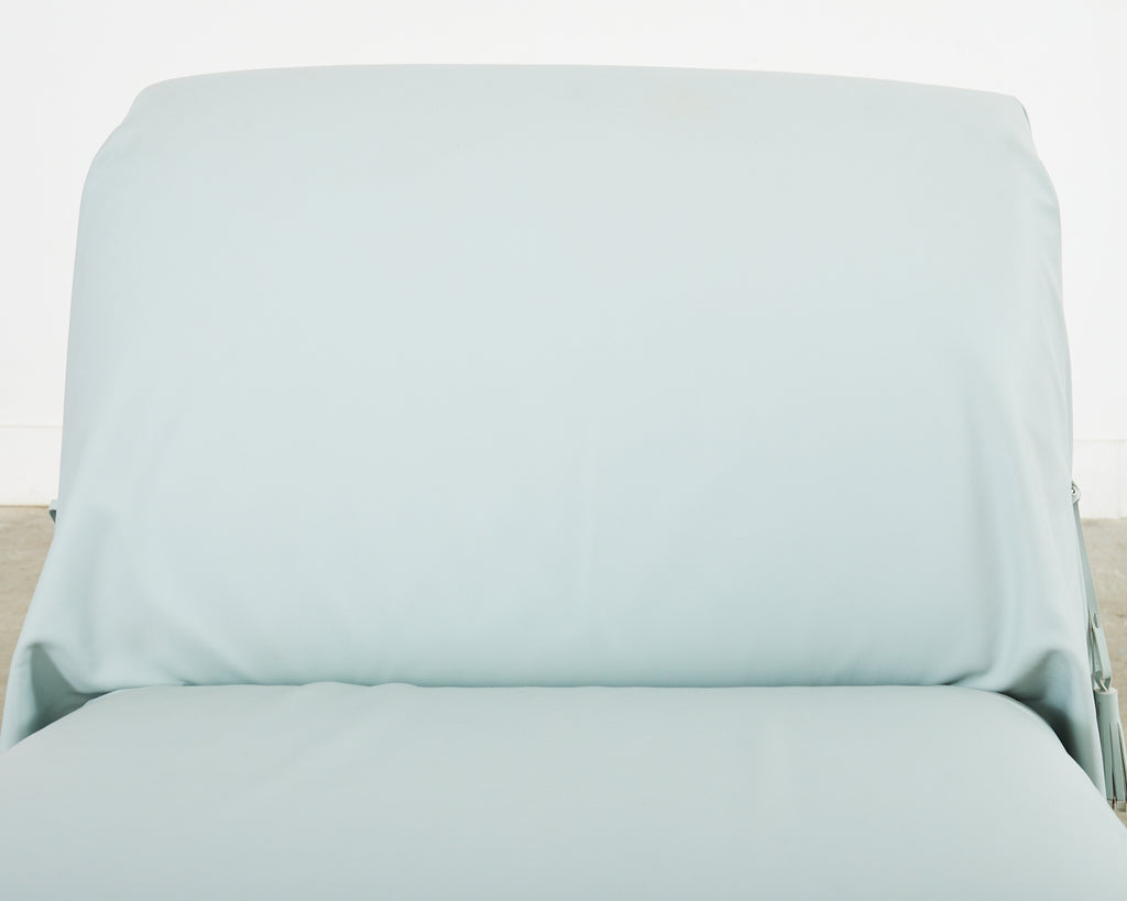 Pair of Fendi Casa Arctic Blue Leather Tunica Lounge Chairs