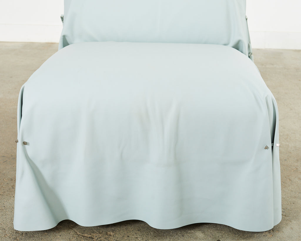 Pair of Fendi Casa Arctic Blue Leather Tunica Lounge Chairs