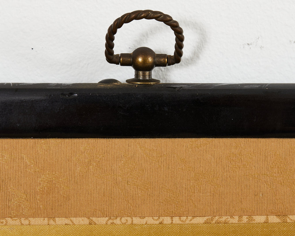 Japanese Showa Four Panel Screen Hanaguruma Flower Cart