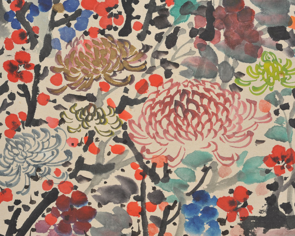 Japanese Floral and Blossom Panorama Watercolor Painting 6 Ft