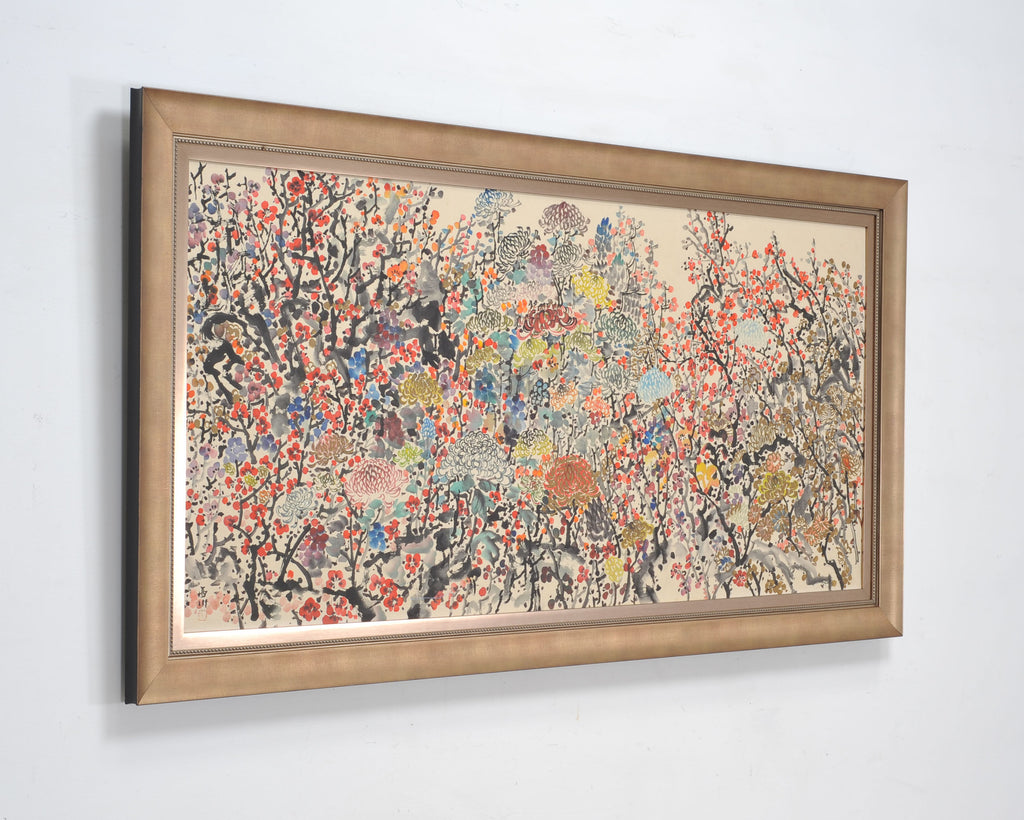 Japanese Floral and Blossom Panorama Watercolor Painting 6 Ft