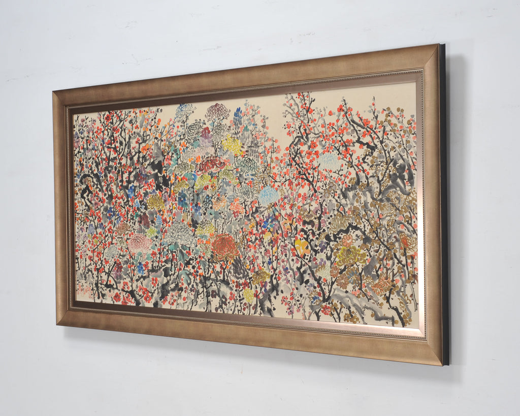 Japanese Floral and Blossom Panorama Watercolor Painting 6 Ft