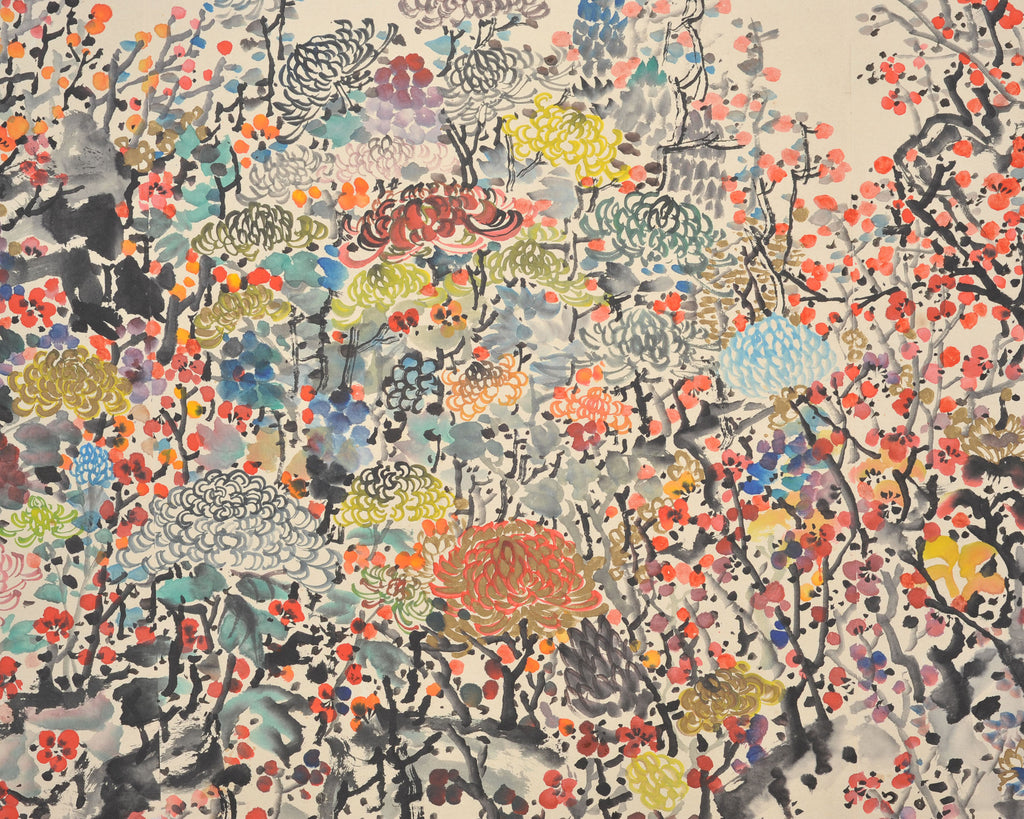 Japanese Floral and Blossom Panorama Watercolor Painting 6 Ft