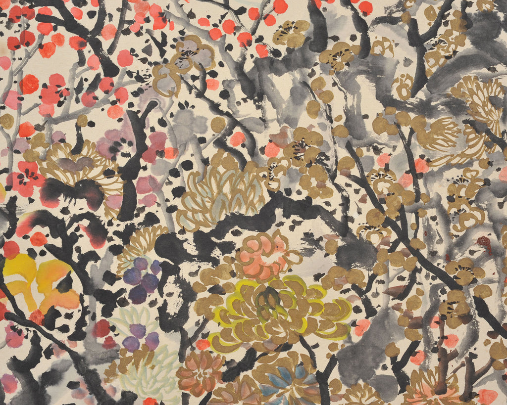 Japanese Floral and Blossom Panorama Watercolor Painting 6 Ft