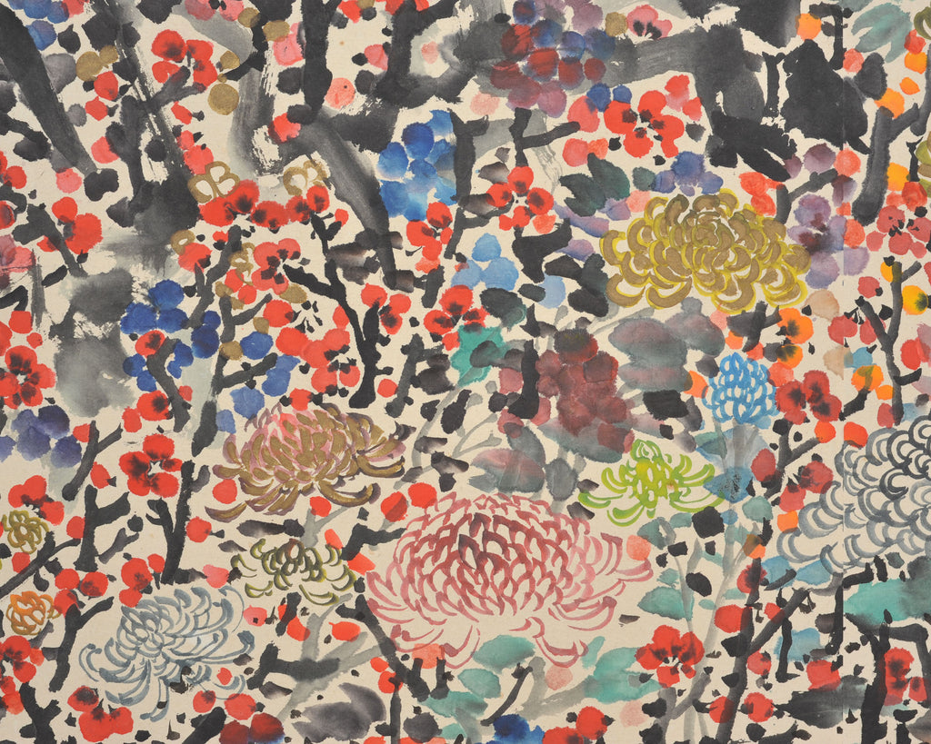 Japanese Floral and Blossom Panorama Watercolor Painting 6 Ft
