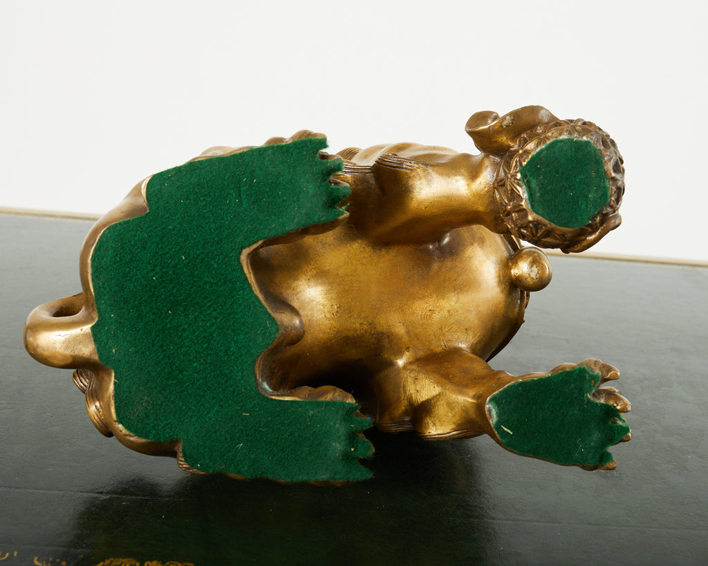 Pair of Chinese Bronzed Metal Buddhist Temple Foo Dogs Lions