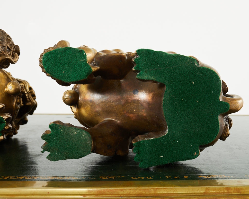 Pair of Chinese Bronzed Metal Buddhist Temple Foo Dogs Lions