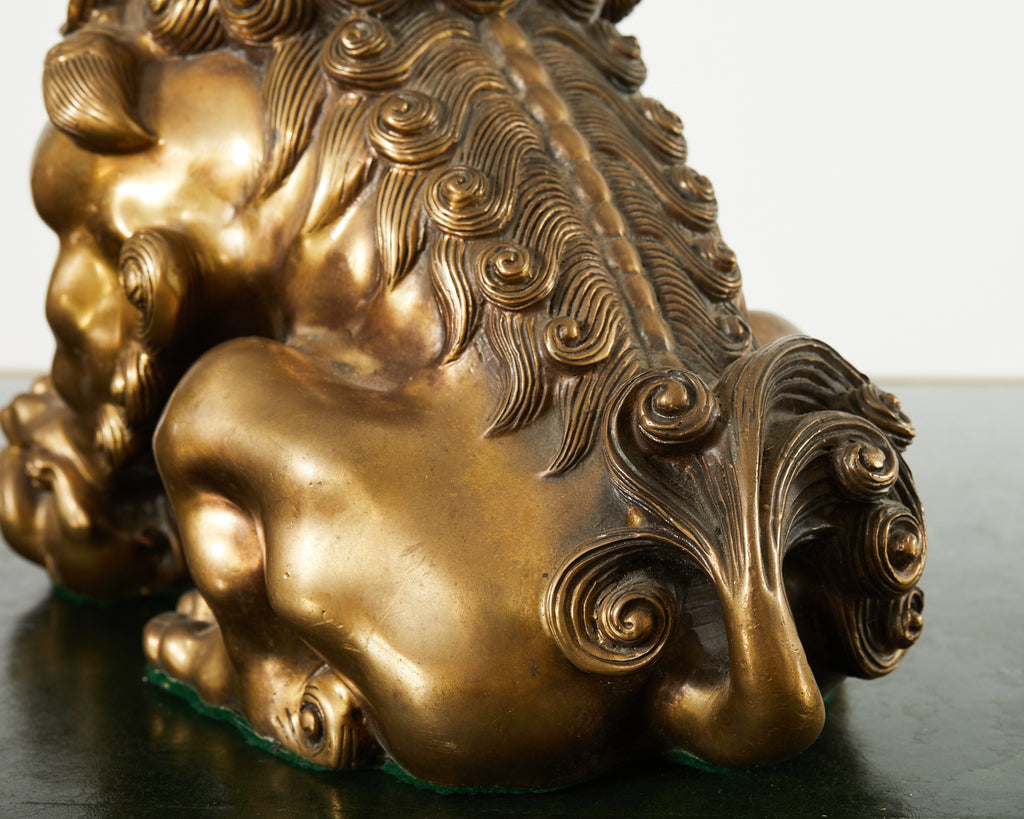 Pair of Chinese Bronzed Metal Buddhist Temple Foo Dogs Lions