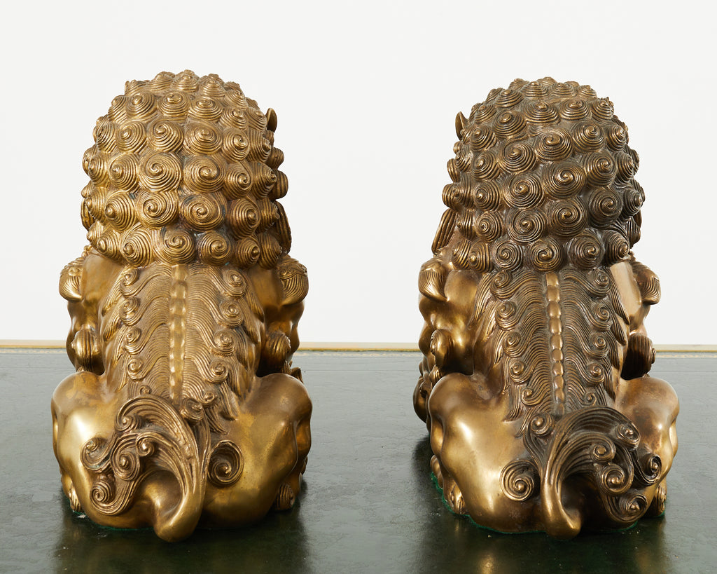 Pair of Chinese Bronzed Metal Buddhist Temple Foo Dogs Lions