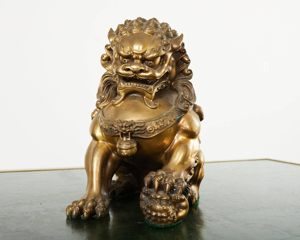 Pair of Chinese Bronzed Metal Buddhist Temple Foo Dogs Lions