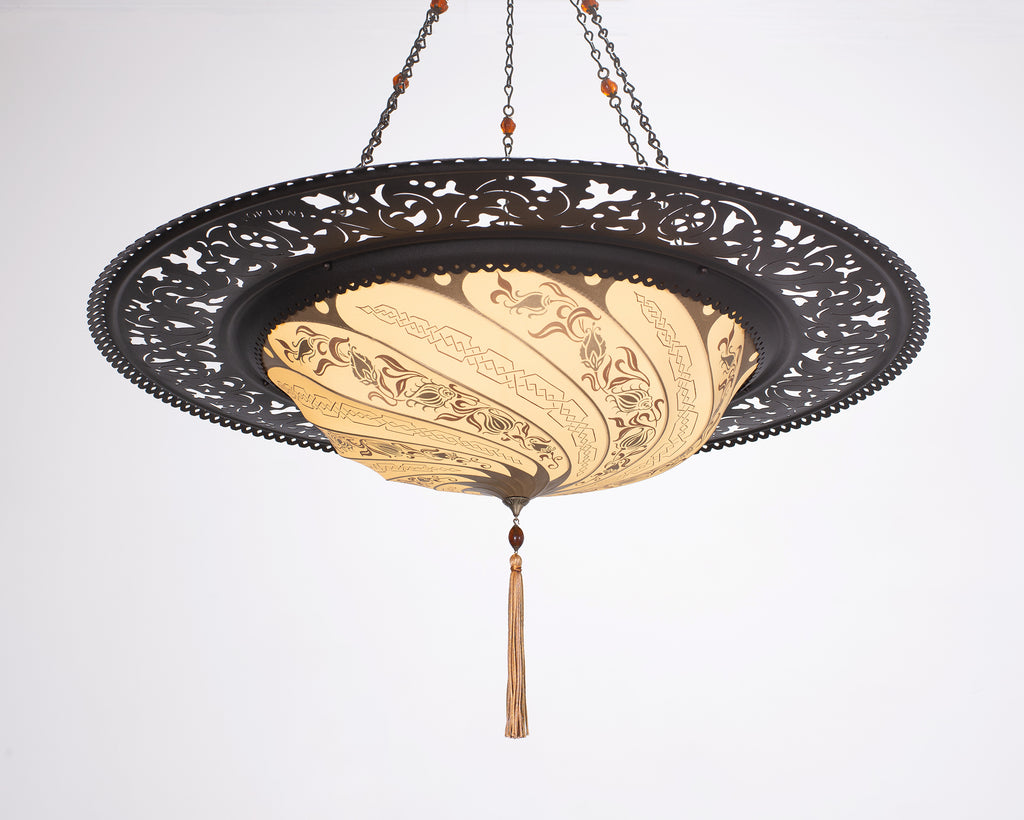 Fortuny Scudo Saraceno Venetian Bronze Silk Lamp Chandelier