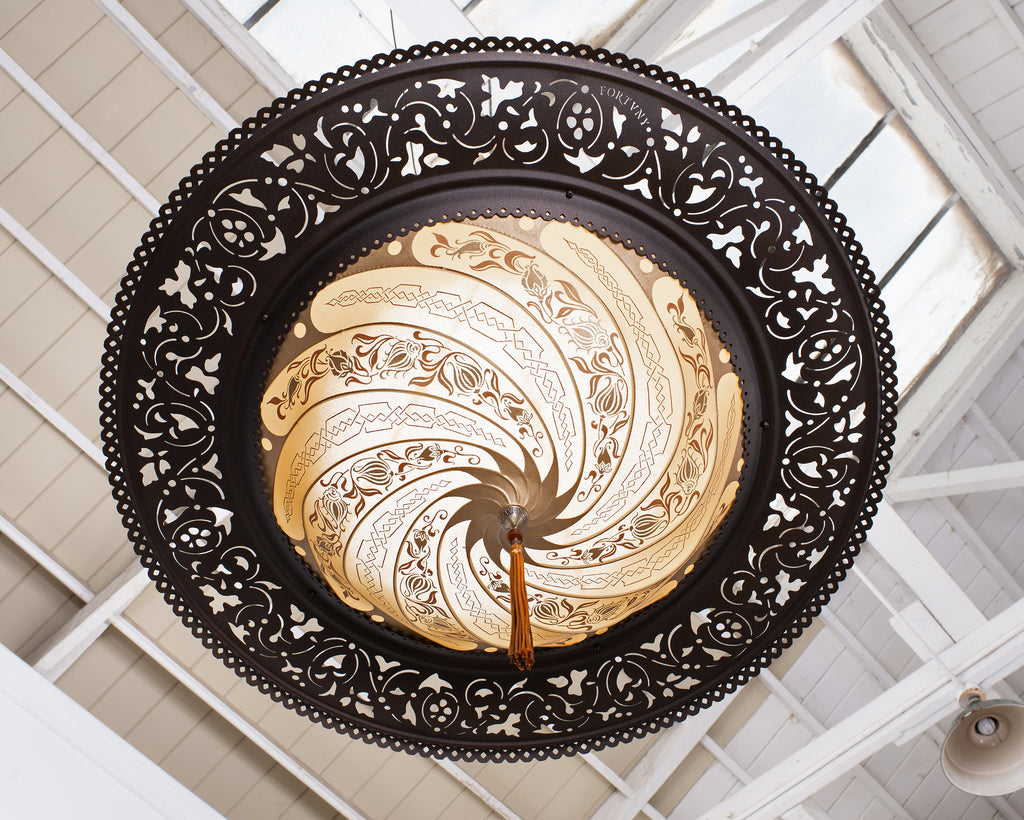 Fortuny Scudo Saraceno Venetian Bronze Silk Lamp Chandelier