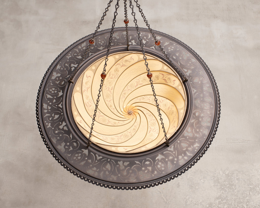 Fortuny Scudo Saraceno Venetian Bronze Silk Lamp Chandelier